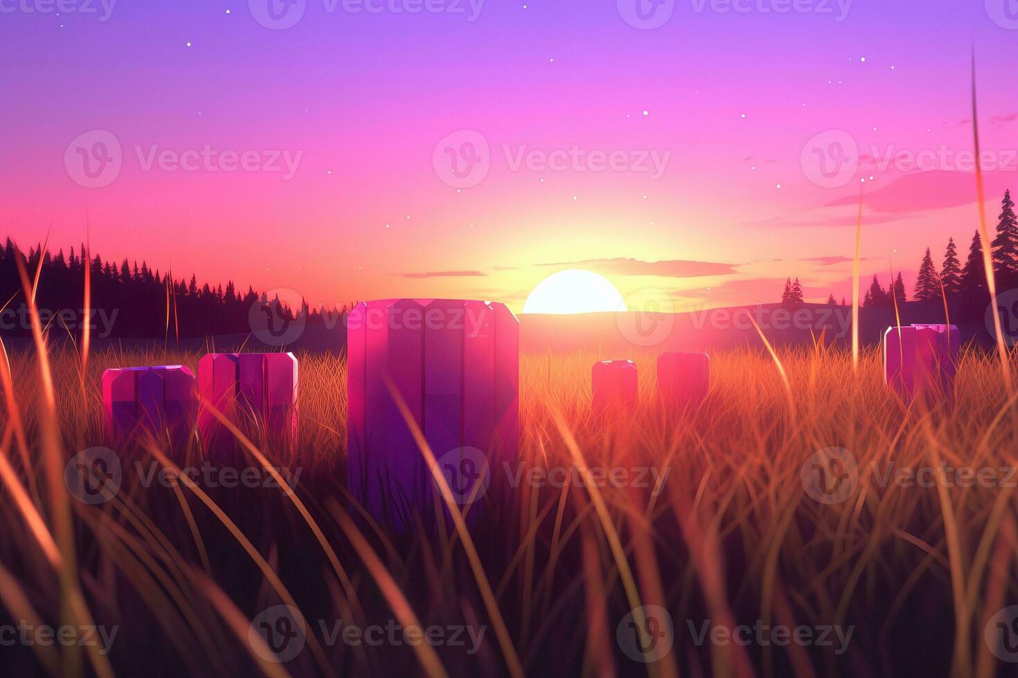 3D Render of a Twilight Summer Landscape Background generative AI photo