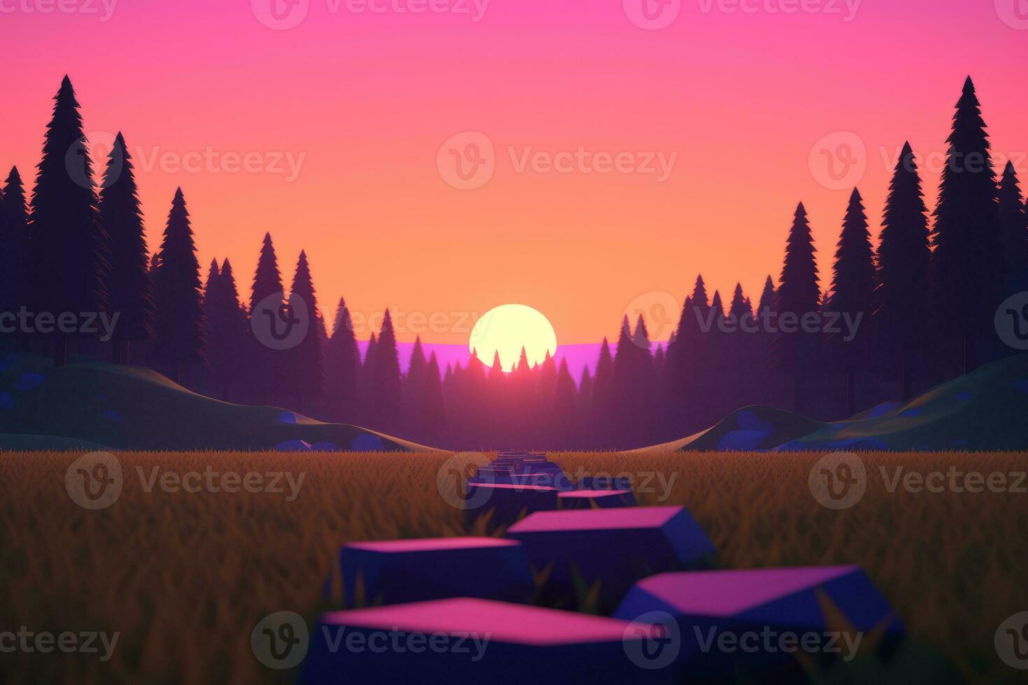 3D Render of a Twilight Summer Landscape Background generative AI photo
