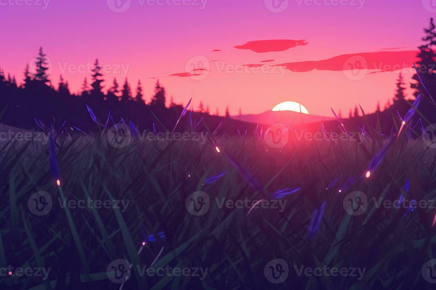 3D Render of a Twilight Summer Landscape Background generative AI photo