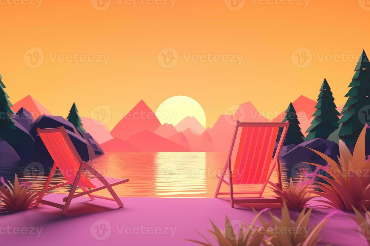 3D Render of a Twilight Summer Landscape Background generative AI photo