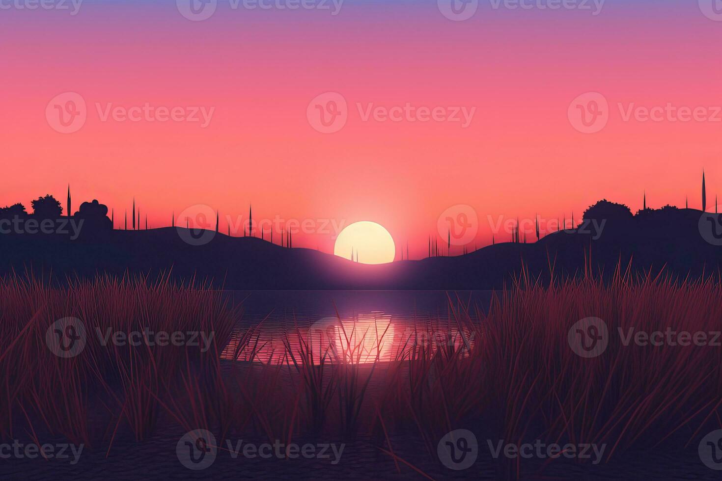 3D Render of a Twilight Summer Landscape Background generative AI photo