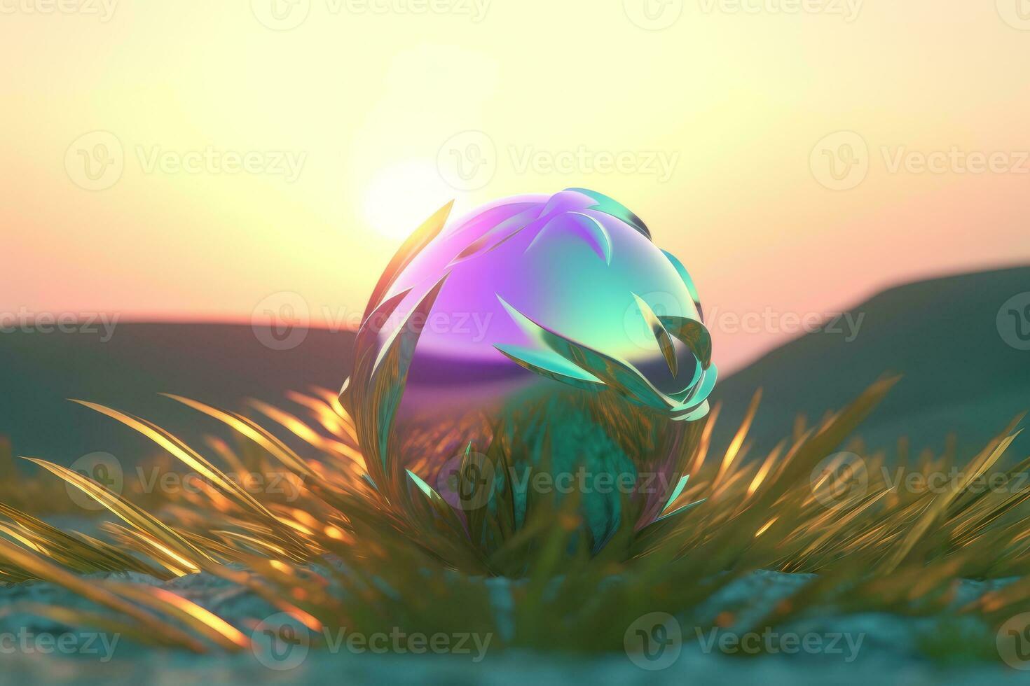 3D Render of an Iridescent Summer Theme Background generative AI photo