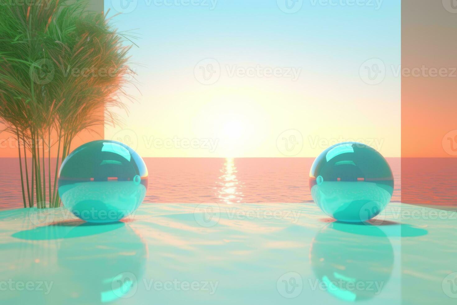 3D Render of an Iridescent Summer Theme Background generative AI photo