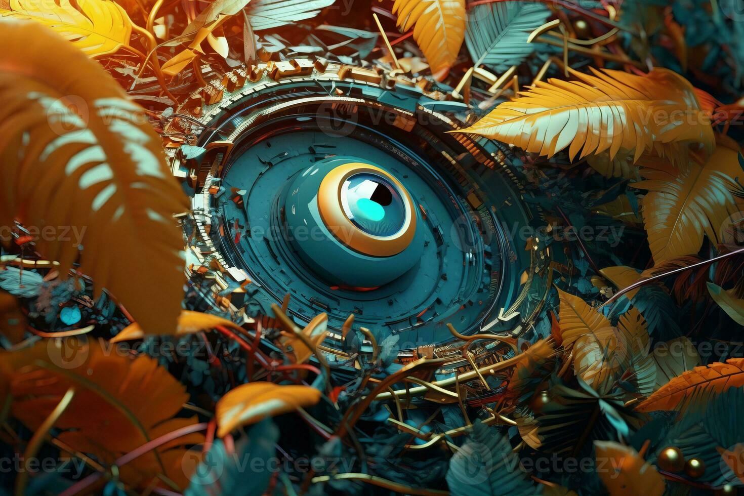 3D Texture Render of Nature and Technology Fusion of Circuitry and Flora Background generative AI photo