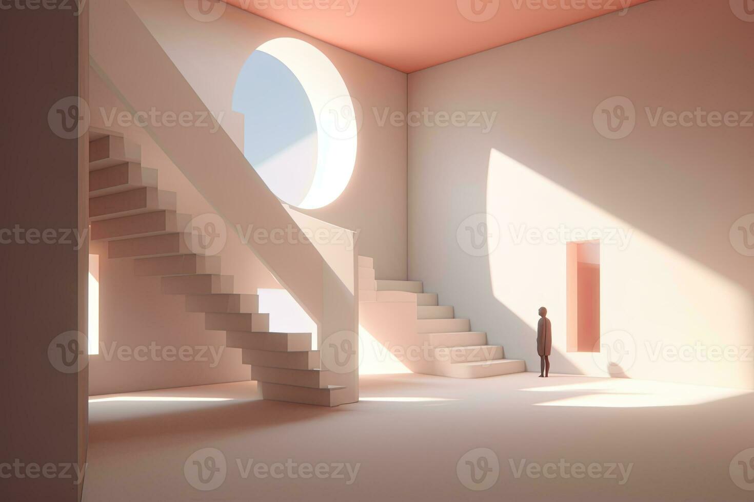 Abstract Minimalist Art Design of Model in a Modern Architecture 3D Render generative AI photo
