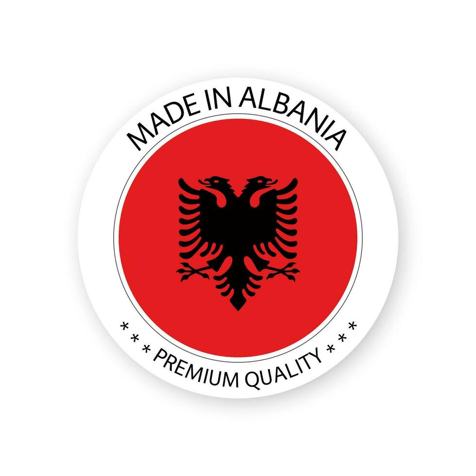 moderno vector hecho en Albania etiqueta aislado en blanco fondo, sencillo pegatina con albanés colores, prima calidad sello diseño, bandera de Albania