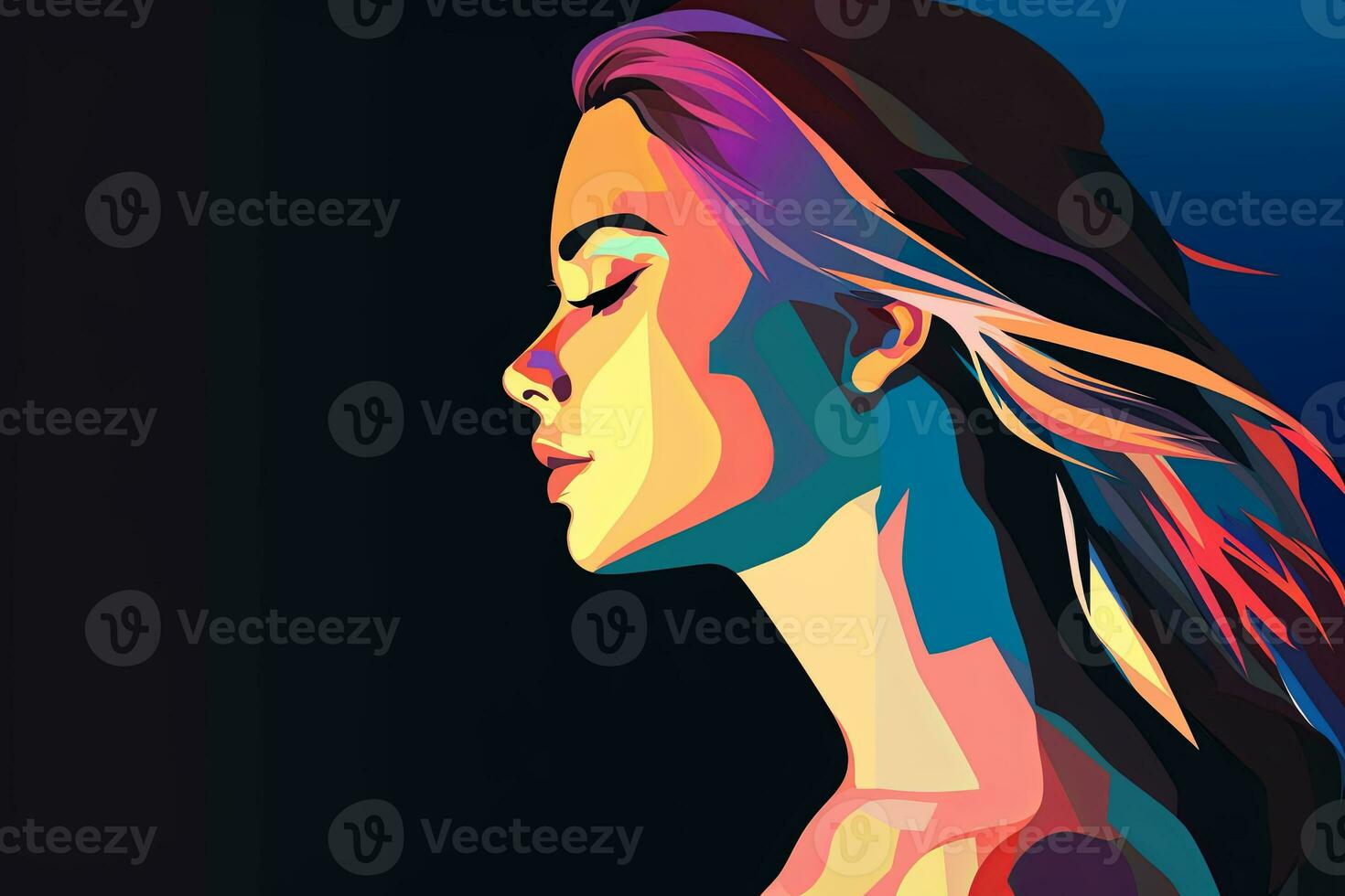 Bold Sleek Graphical Minimalist Female Profile Design generative AI photo