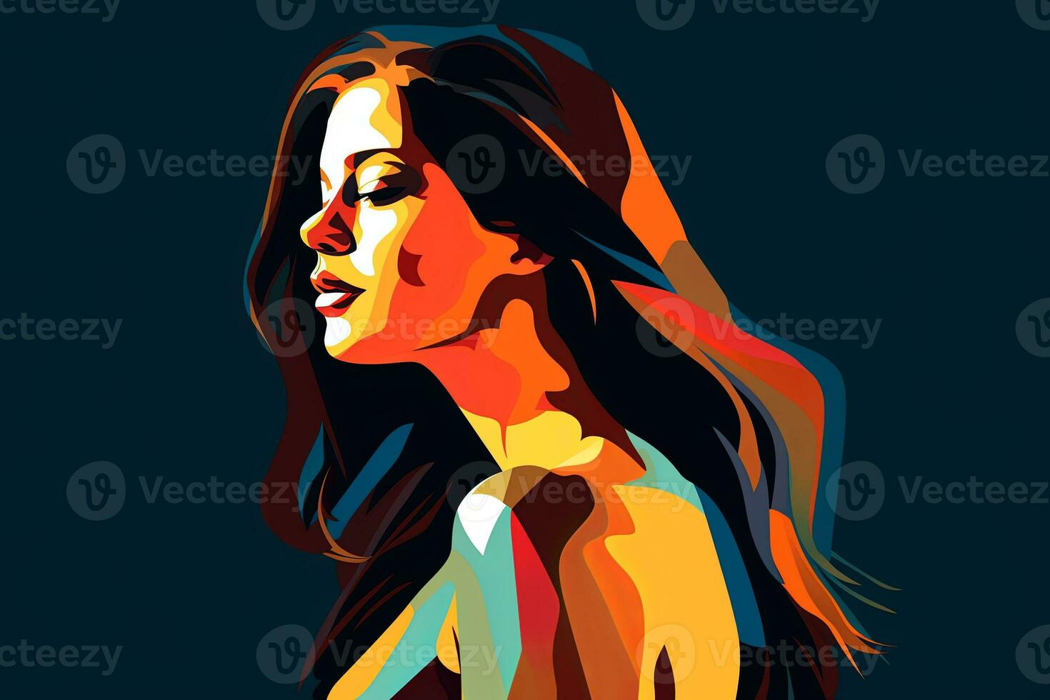 Bold Sleek Graphical Minimalist Female Profile Design generative AI photo