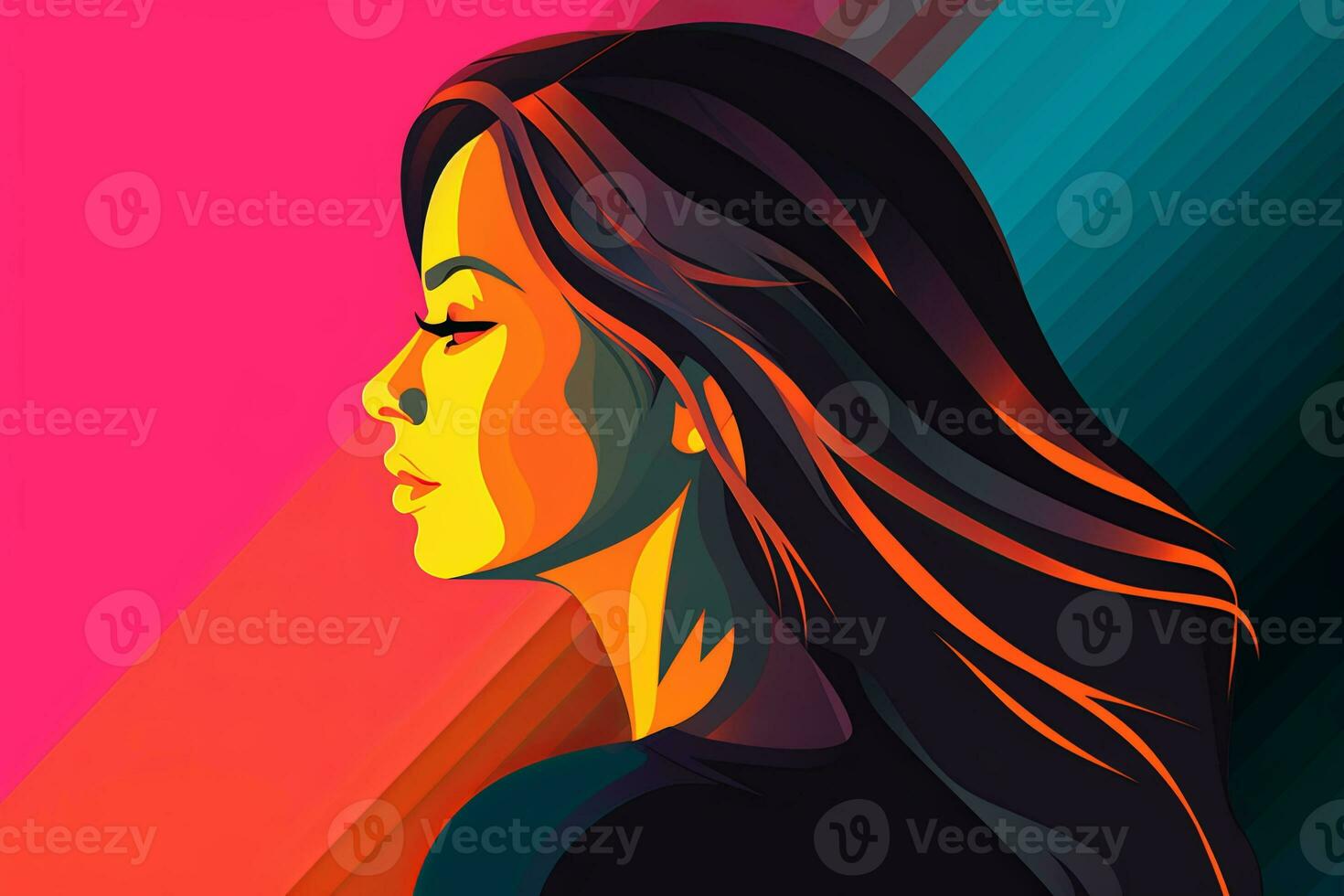 Bold Sleek Graphical Minimalist Female Profile Design generative AI photo