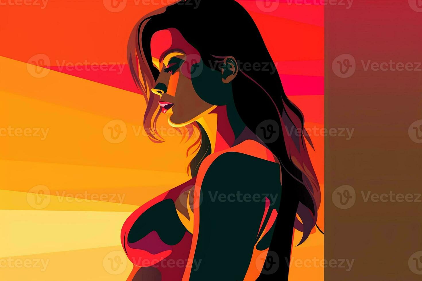 Bold Sleek Graphical Minimalist Female Profile Design generative AI photo