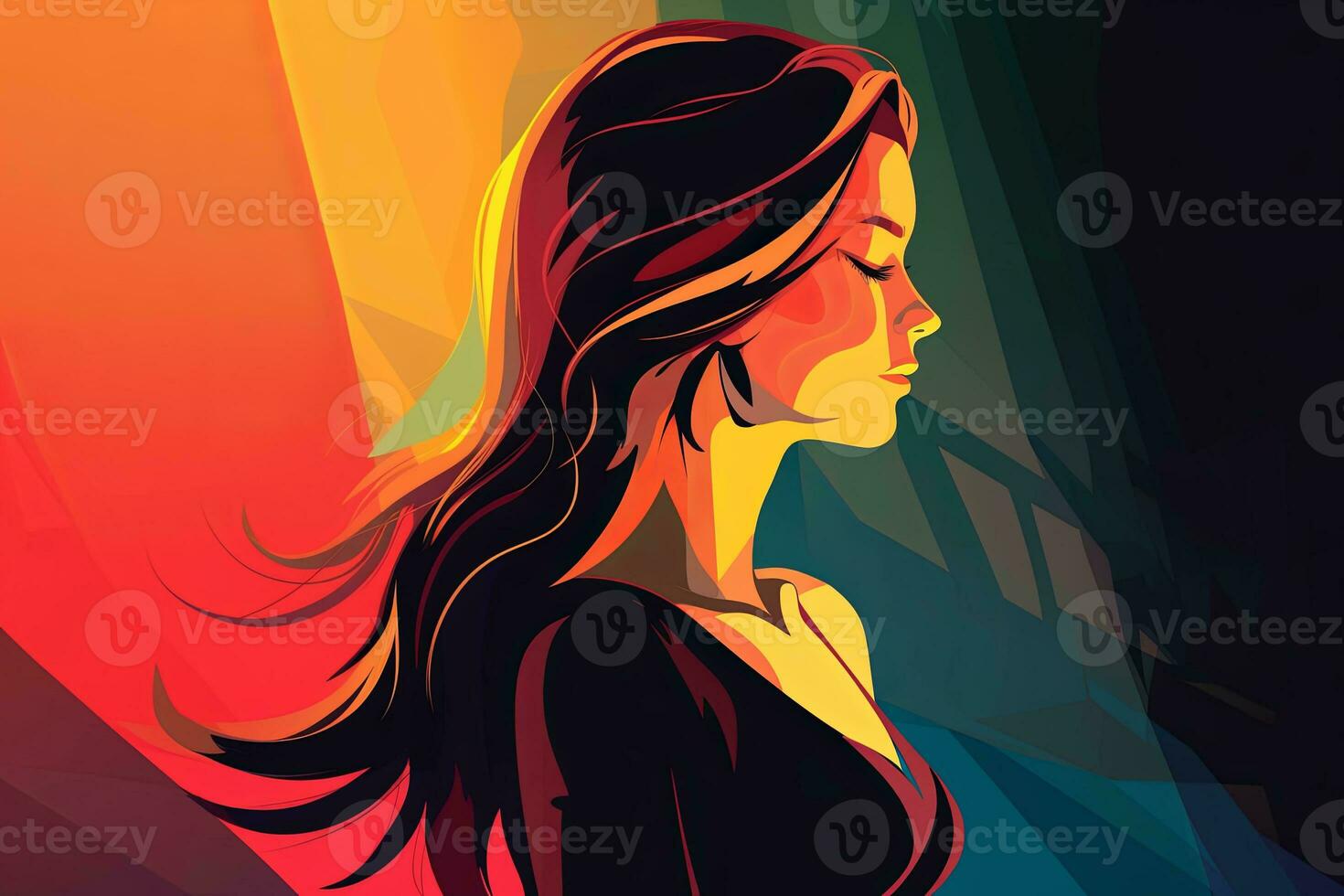 Bold Sleek Graphical Minimalist Female Profile Design generative AI photo
