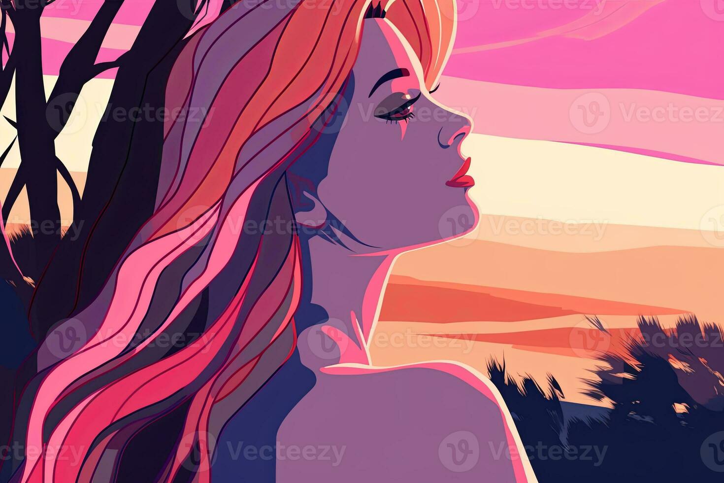 Bold Sleek Graphical Minimalist Female Profile Design generative AI photo