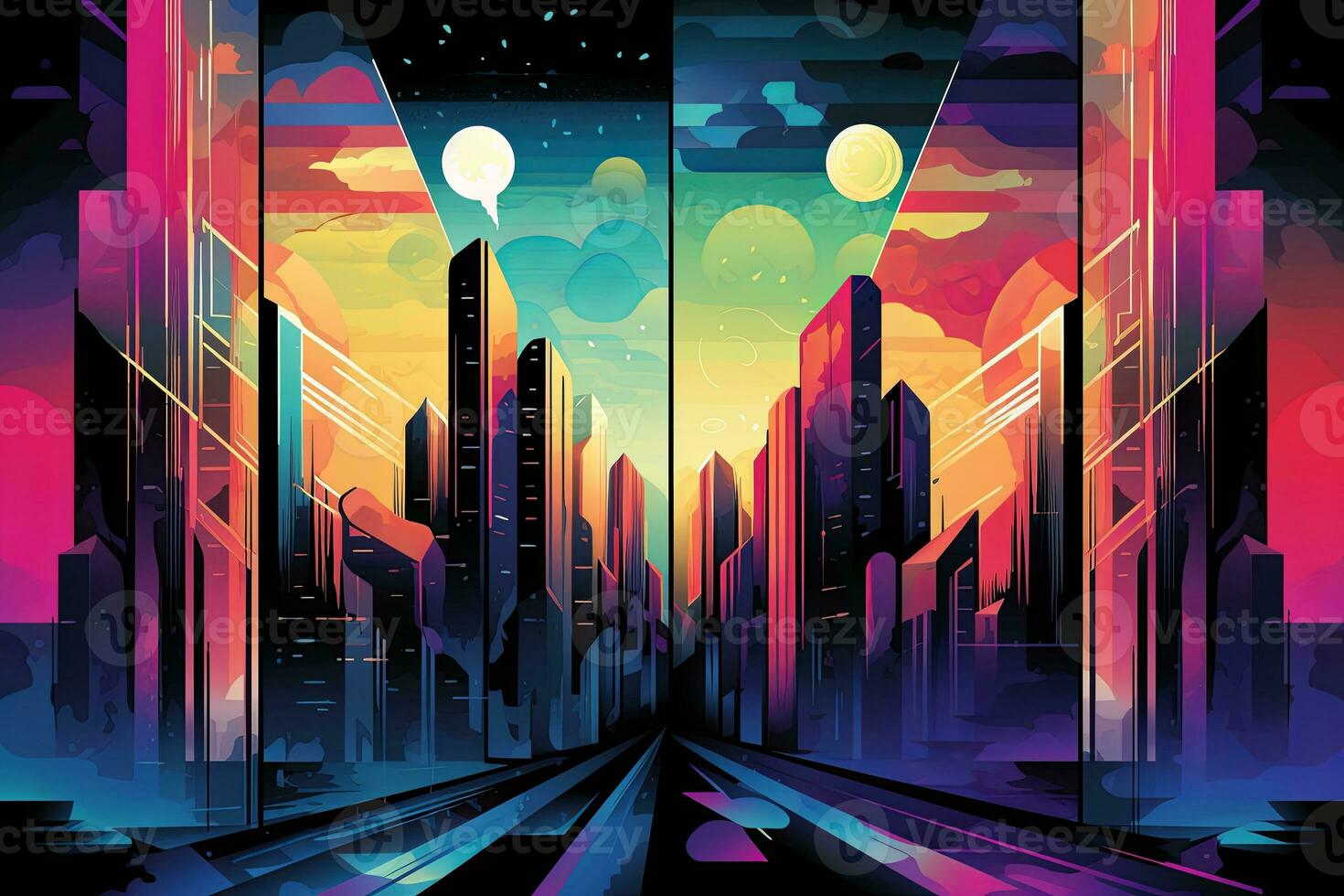 Colorful Cosmic Futuristic Landscape of a Parallel Universe Illustration generative AI photo