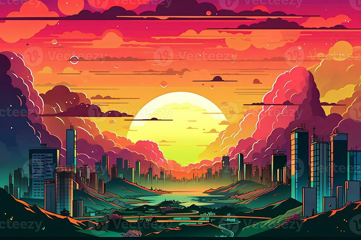 Colorful Cosmic Futuristic Landscape of a Parallel Universe Illustration generative AI photo