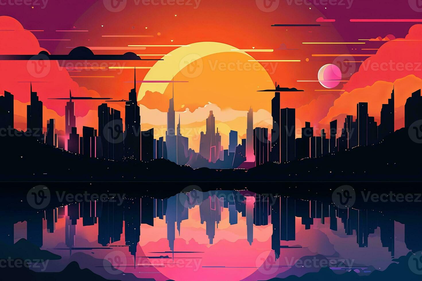 Colorful Cosmic Futuristic Landscape of a Parallel Universe Illustration generative AI photo