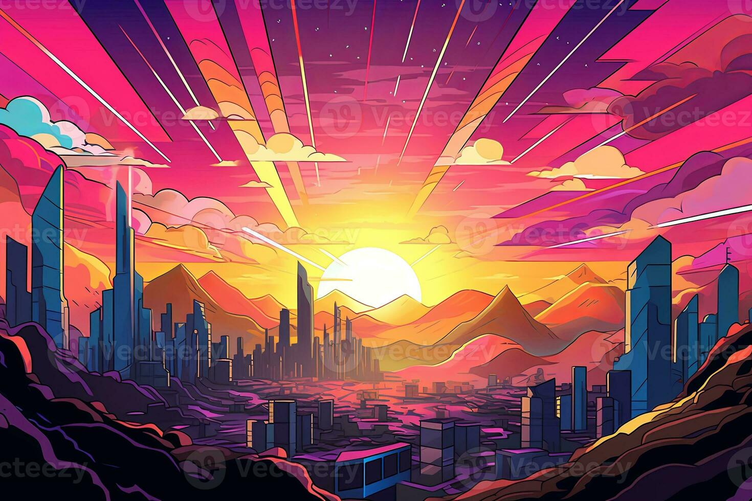 Colorful Cosmic Futuristic Landscape of a Parallel Universe Illustration generative AI photo