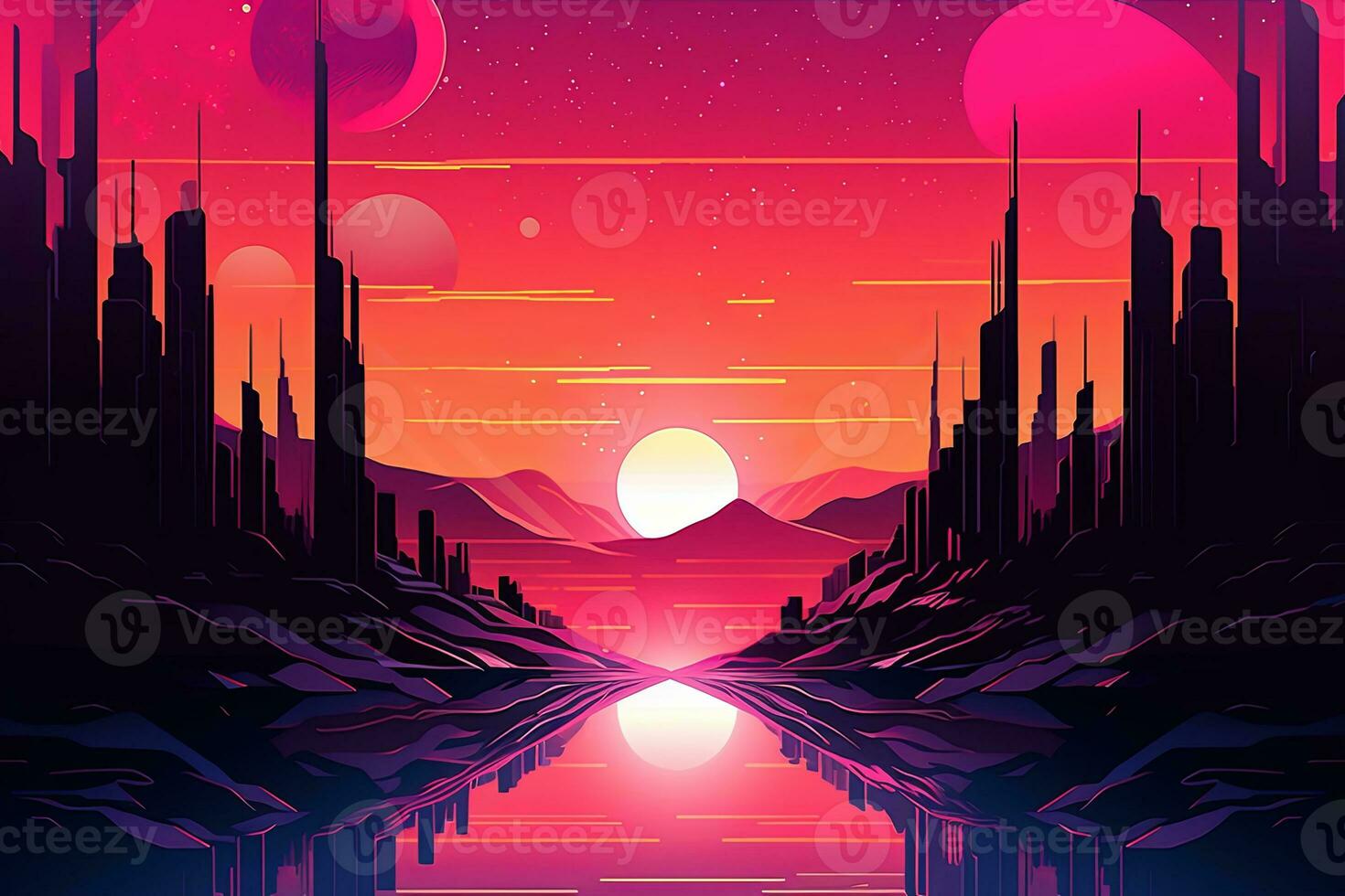 Colorful Cosmic Futuristic Landscape of a Parallel Universe Illustration generative AI photo