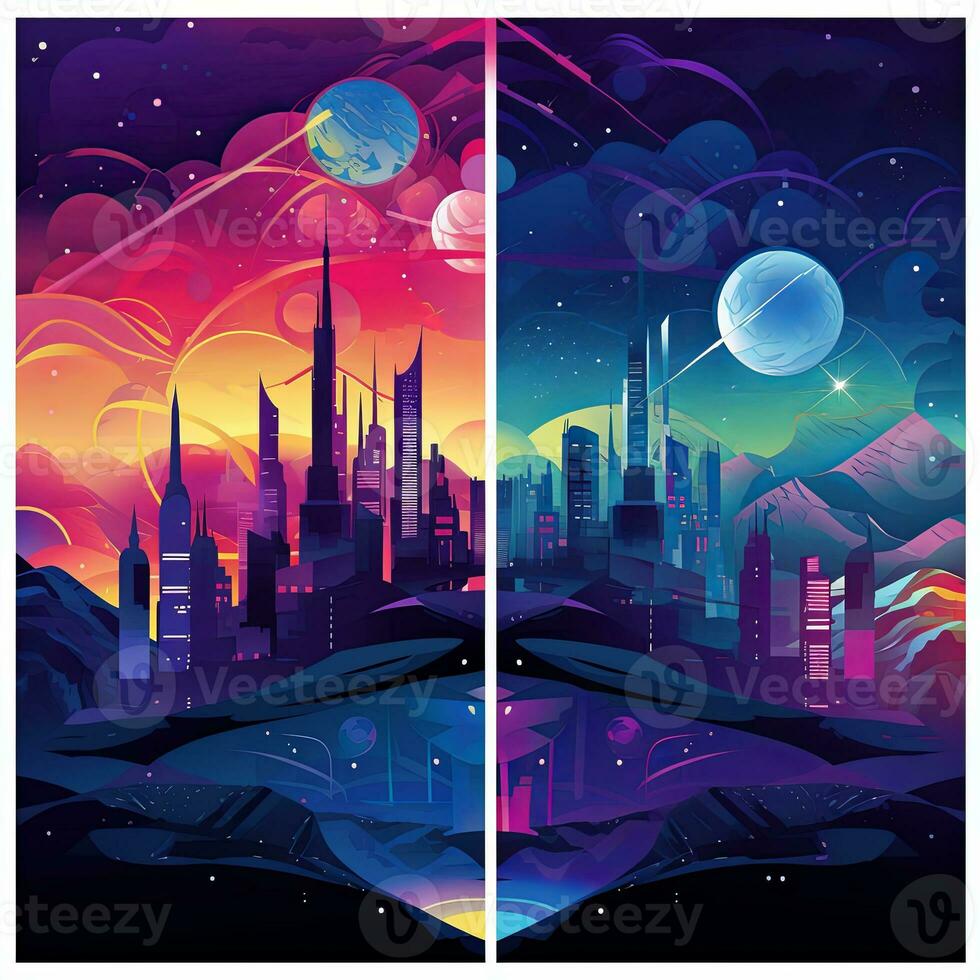Colorful Cosmic Futuristic Landscape of a Parallel Universe Illustration generative AI photo