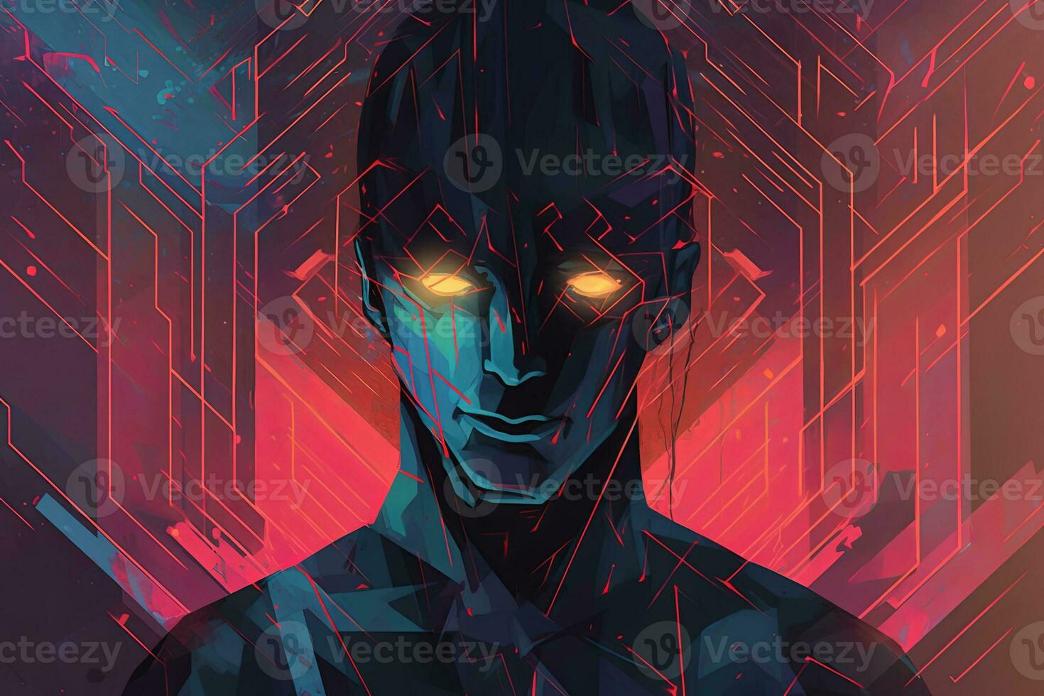 Colorful Glitchy Ambient Dark Portrait Graphic Illustration generative AI photo