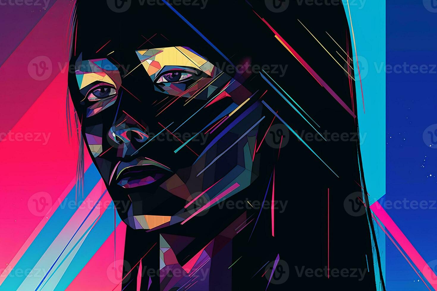 Colorful Glitchy Ambient Dark Portrait Graphic Illustration generative AI photo