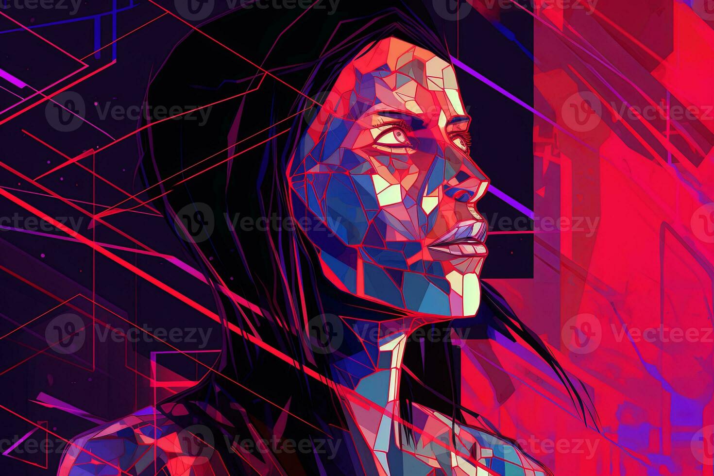 Colorful Glitchy Ambient Dark Portrait Graphic Illustration generative AI photo