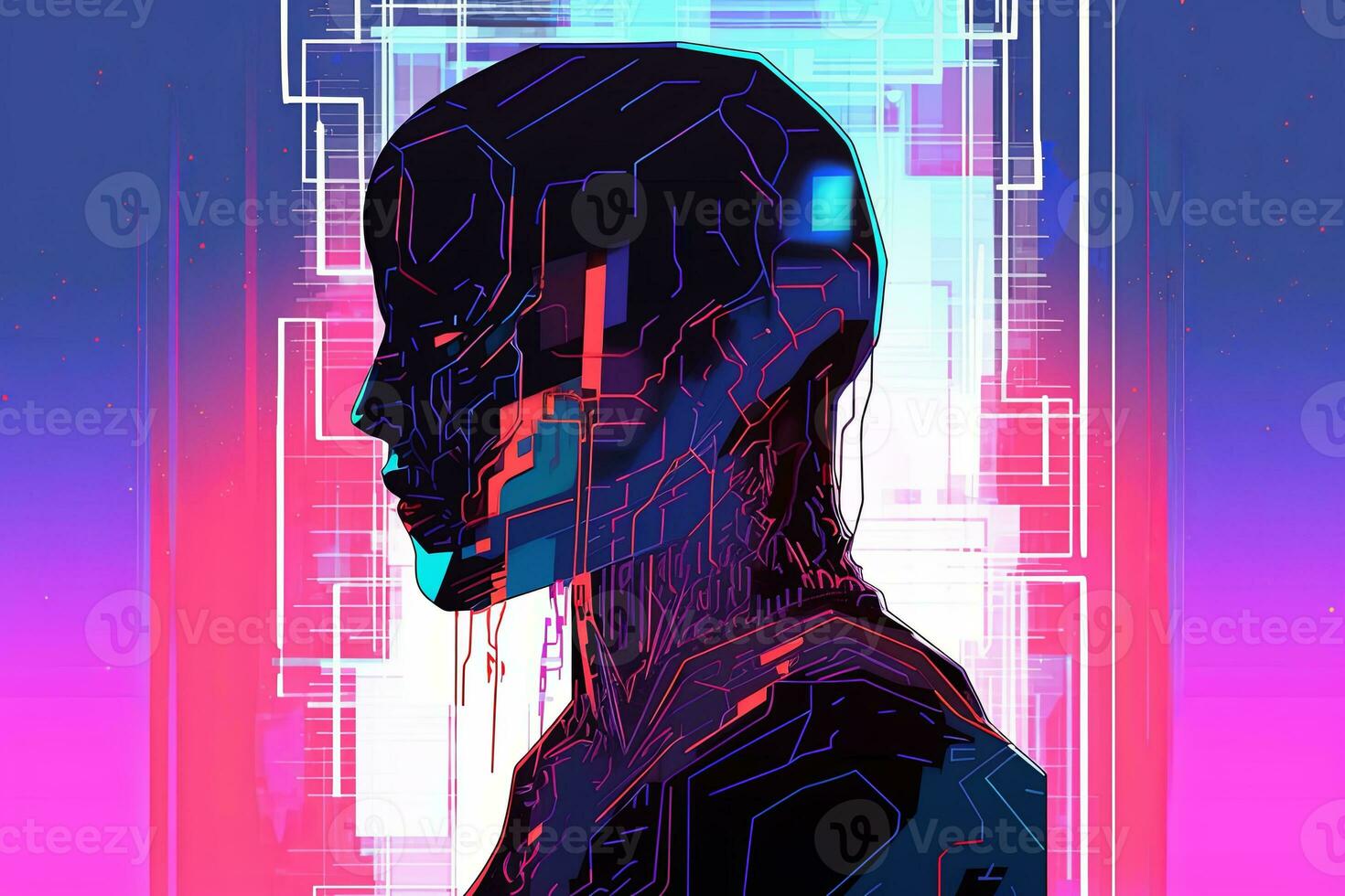 Colorful Glitchy Ambient Dark Portrait Graphic Illustration generative AI photo
