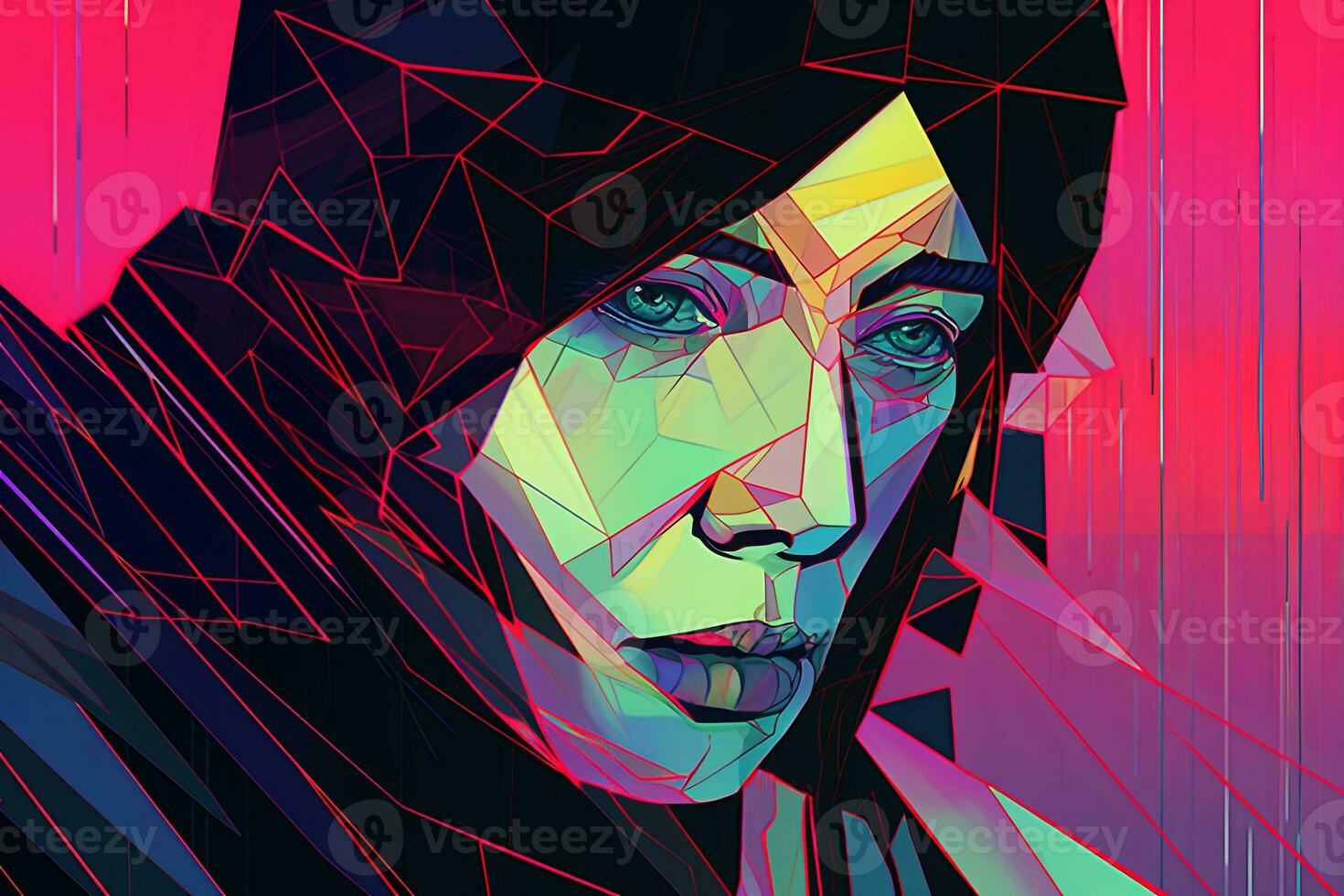 Colorful Glitchy Ambient Dark Portrait Graphic Illustration generative AI photo