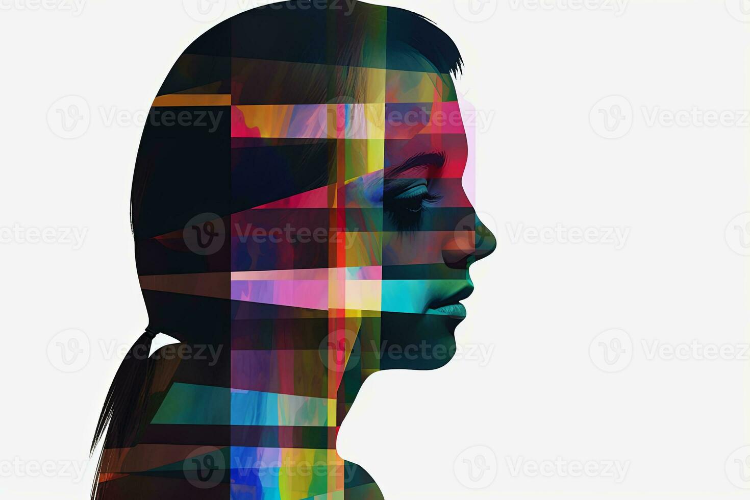 Colorful Glitchy Ambient Dark Portrait Graphic Illustration generative AI photo