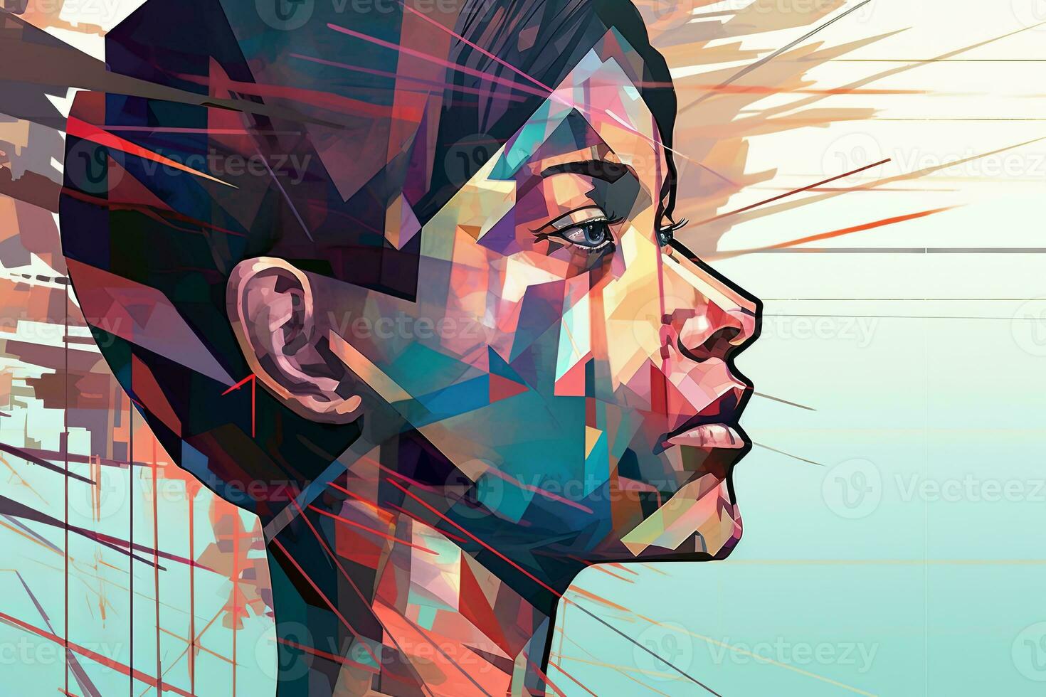 Colorful Glitchy Ambient Dark Portrait Graphic Illustration generative AI photo