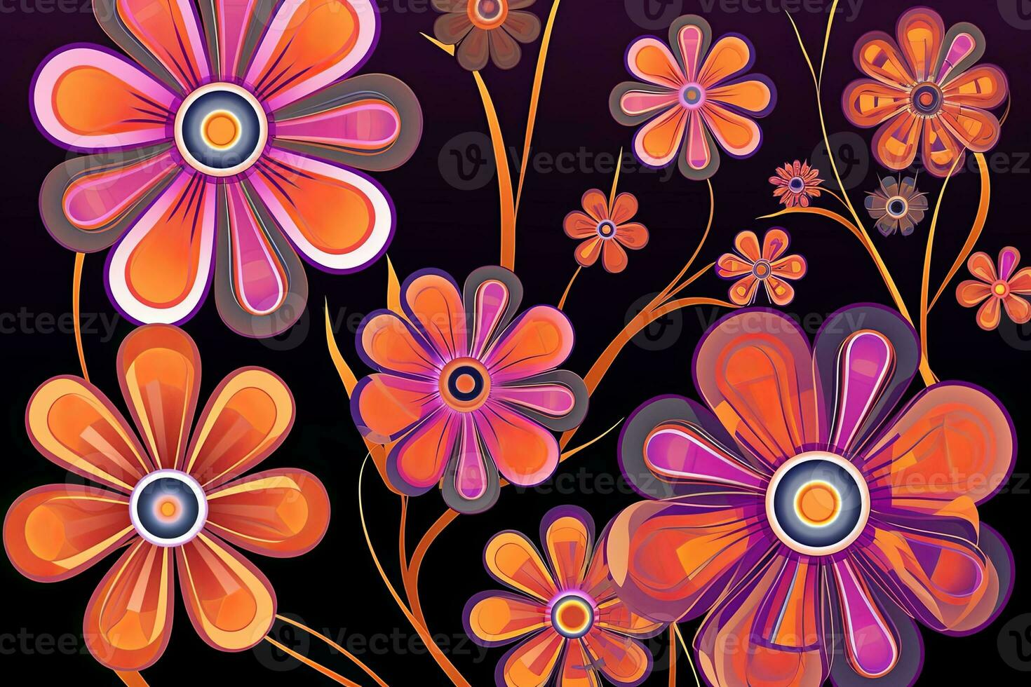 Colorful Vibrant Hand Drawn Radiant Unique Flowers Graphic Illustration Art generative AI photo