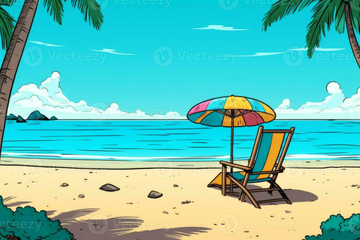 Colorized Drawing of a Tropical Summer Beach generative AI 28366264 ...