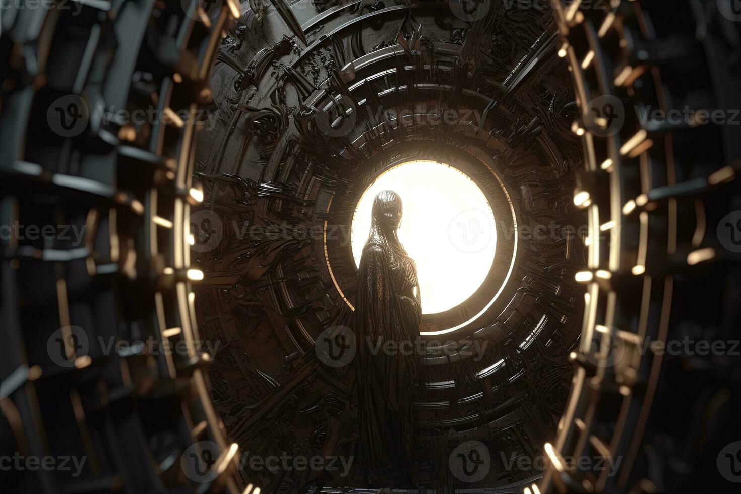 Cryptic Bizarre Dark Monster Skeleton Background with Otherworldly Design 3D Render generative AI photo