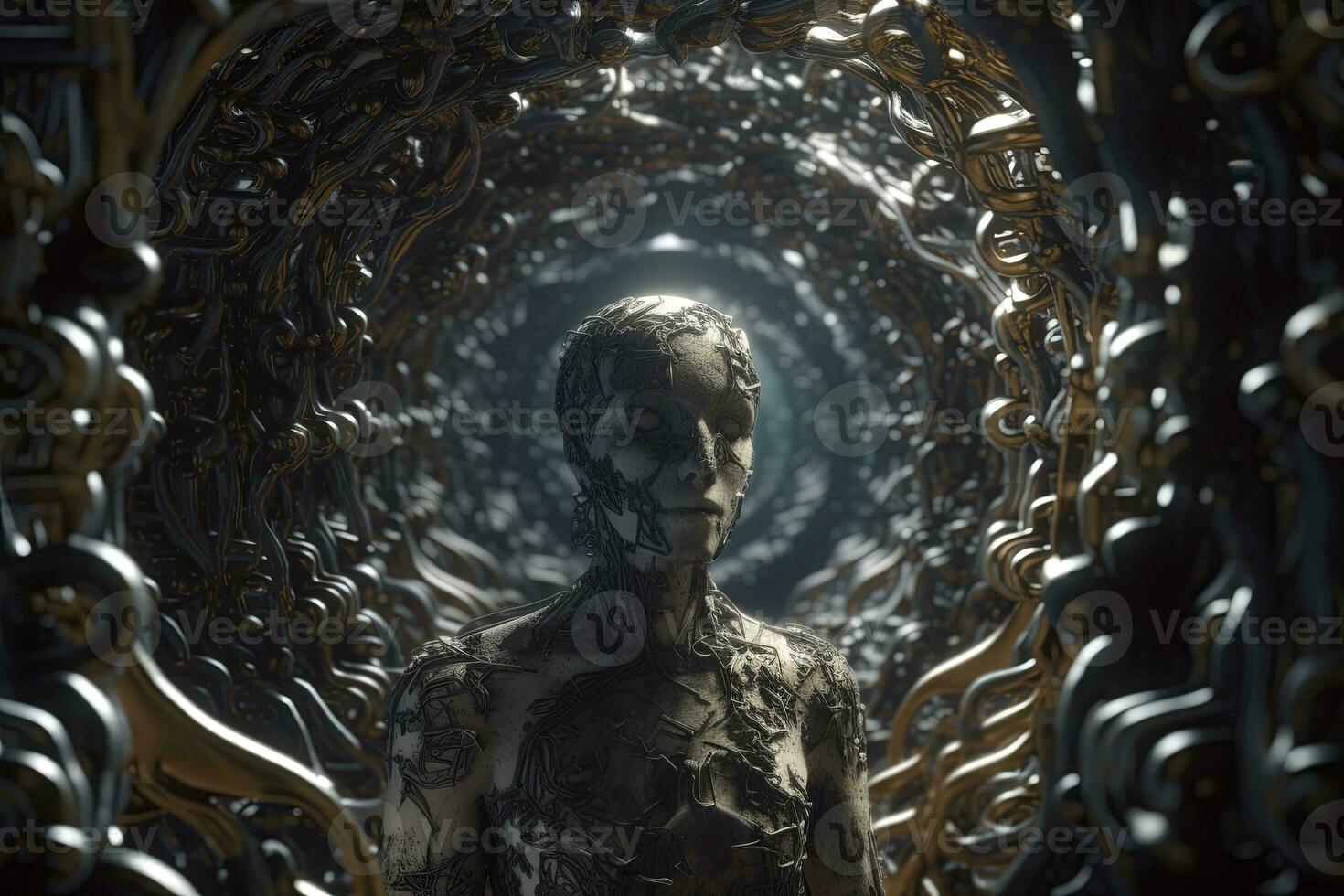 Cryptic Bizarre Dark Monster Skeleton Background with Otherworldly Design 3D Render generative AI photo