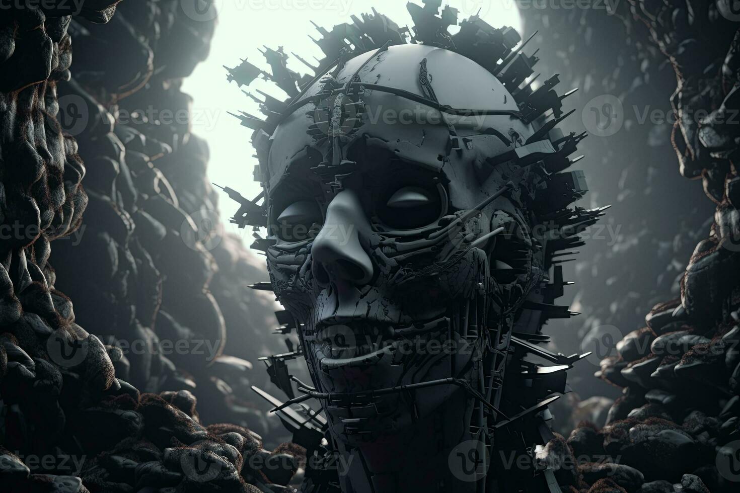 Cryptic Bizarre Dark Monster Skeleton Background with Otherworldly Design 3D Render generative AI photo