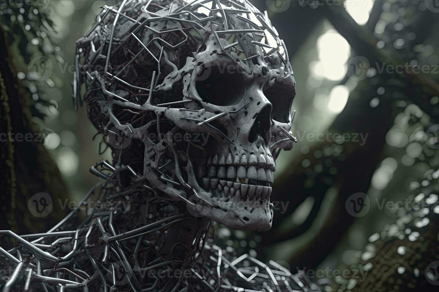 Cryptic Bizarre Dark Monster Skeleton Background with Otherworldly Design 3D Render generative AI photo