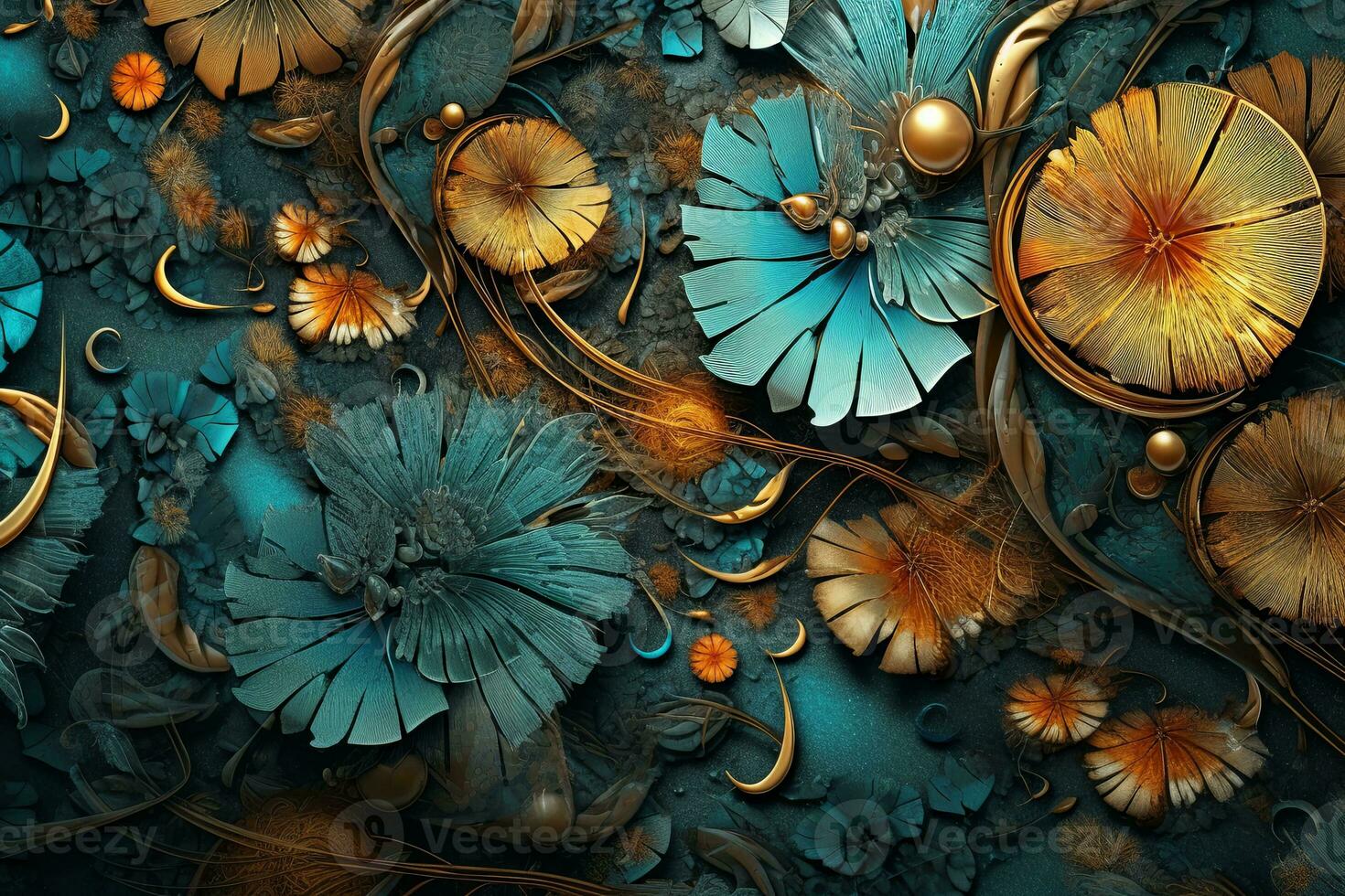 Futuristic Nature Tech Fusion    Mesmerizing Macro Hybrid Texture Background generative AI photo