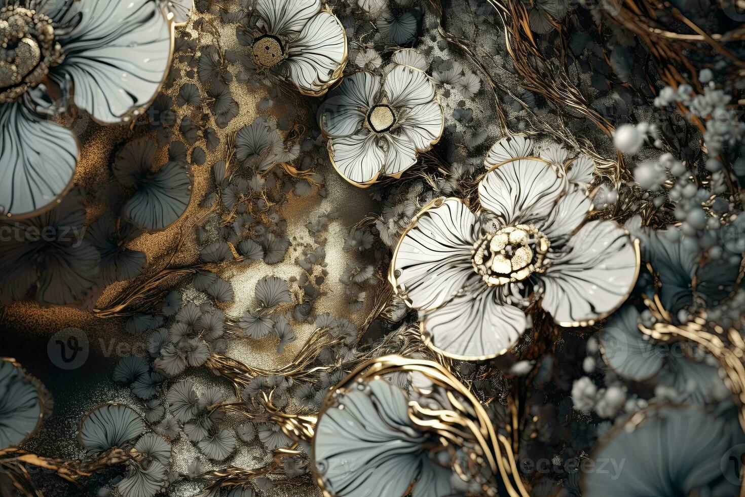 Futuristic Nature Tech Fusion    Mesmerizing Macro Hybrid Texture Background generative AI photo