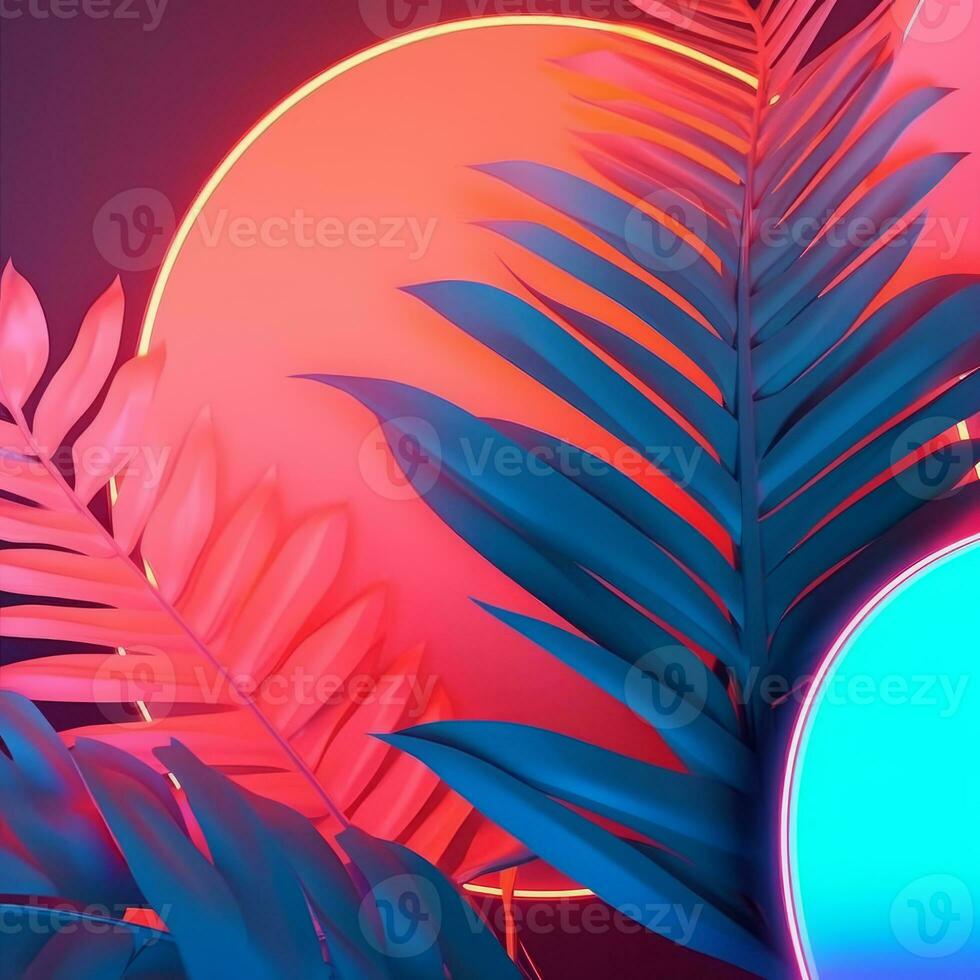 Glowing Tropical Themed 3D Abstract Background generative AI photo