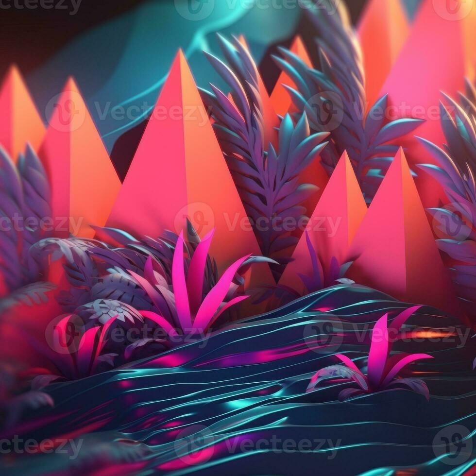 Glowing Tropical Themed 3D Abstract Background generative AI photo