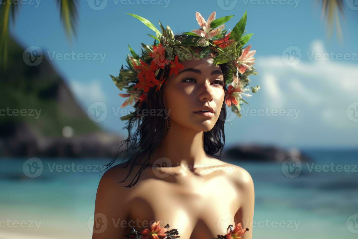 Hyper Realistic 3D Render of an Attractive Female on a Summer Beach generative AI photo