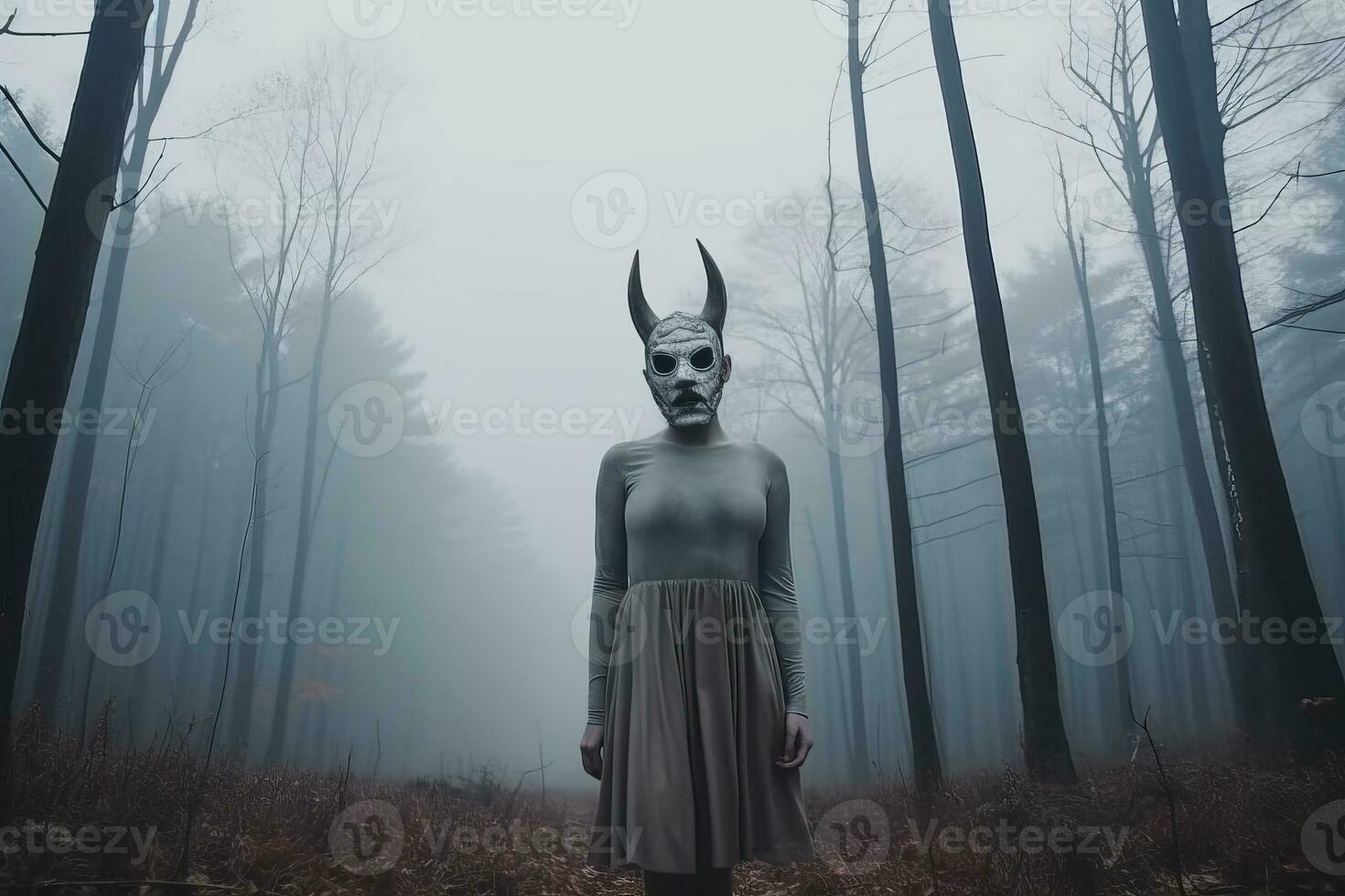 Masked Mysterious Woman in a Forest generative AI photo