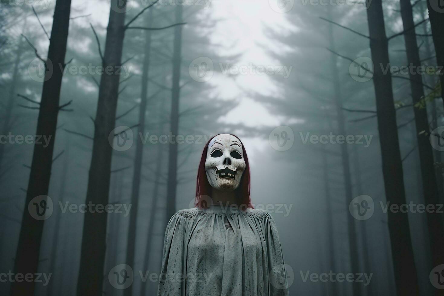 Masked Mysterious Woman in a Forest generative AI photo