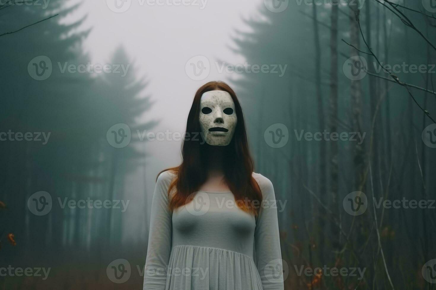 Masked Mysterious Woman in a Forest generative AI photo