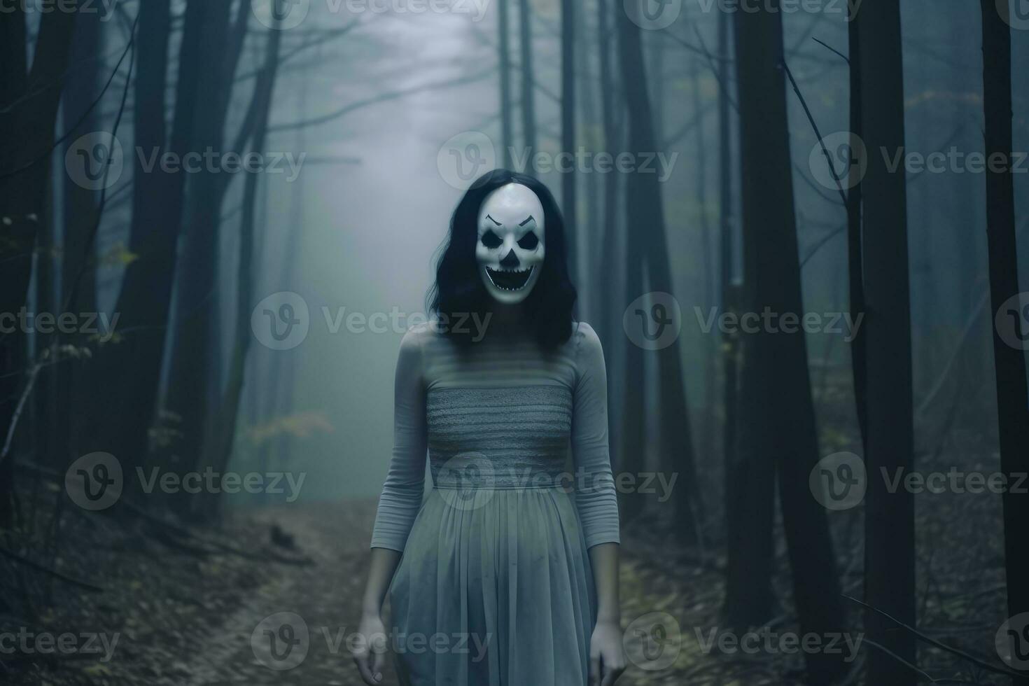Masked Mysterious Woman in a Forest generative AI photo