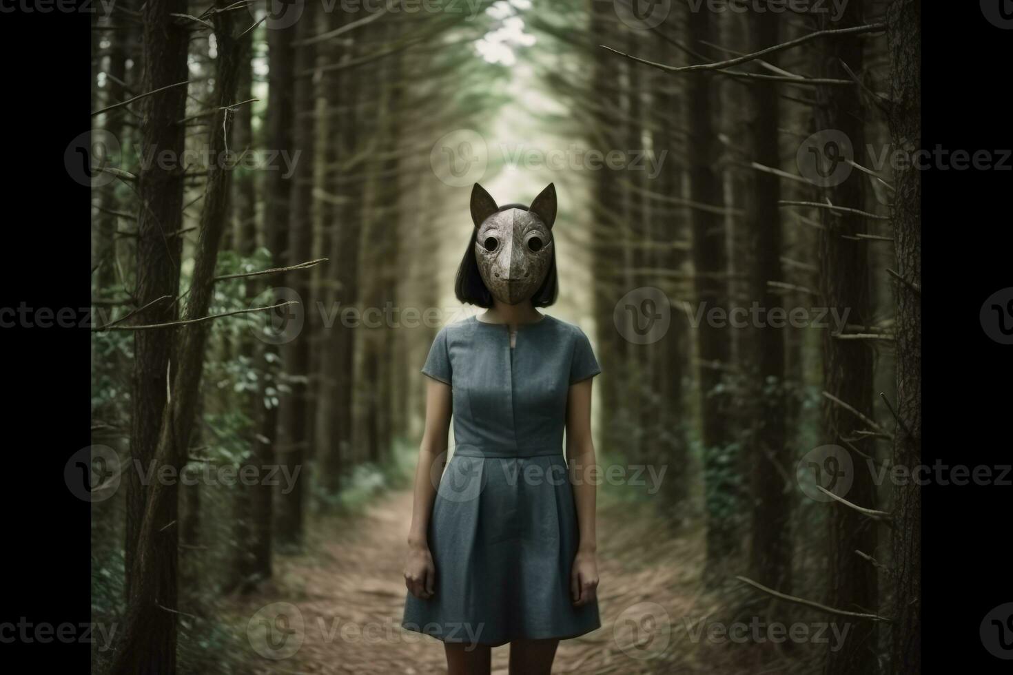 Masked Mysterious Woman in a Forest generative AI photo