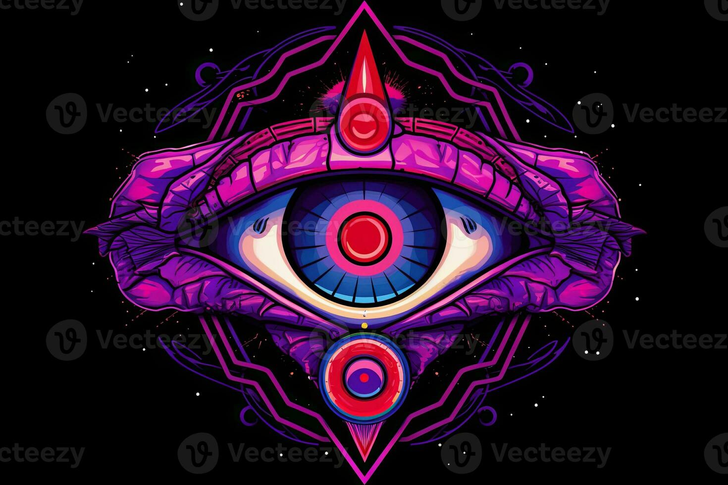 Mystical Purple Eye Magic Theme Design on a Black Background generative AI photo