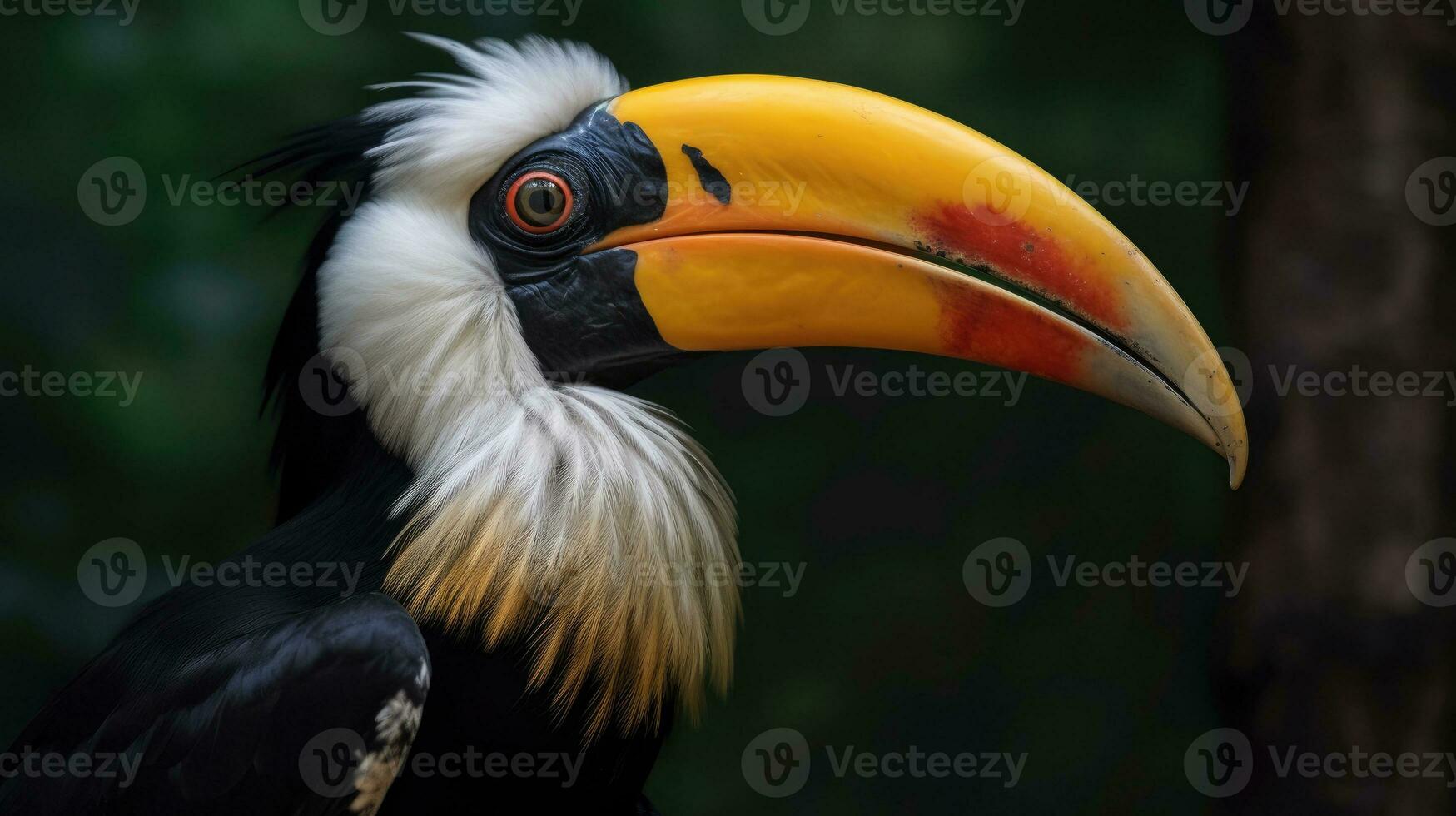 A Great Hornbill, also known as the great Indian hornbill or great pied hornbill, is one of the larger members of the hornbill family. Generative Ai photo