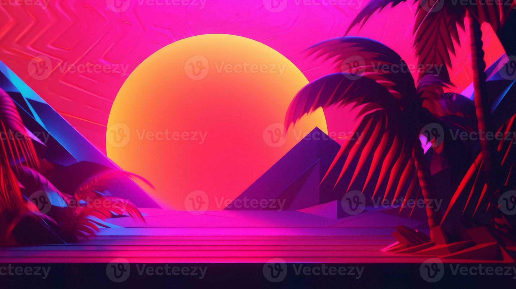 Neon Tropical Synthwave Theme 3D Abstract Background generative AI photo