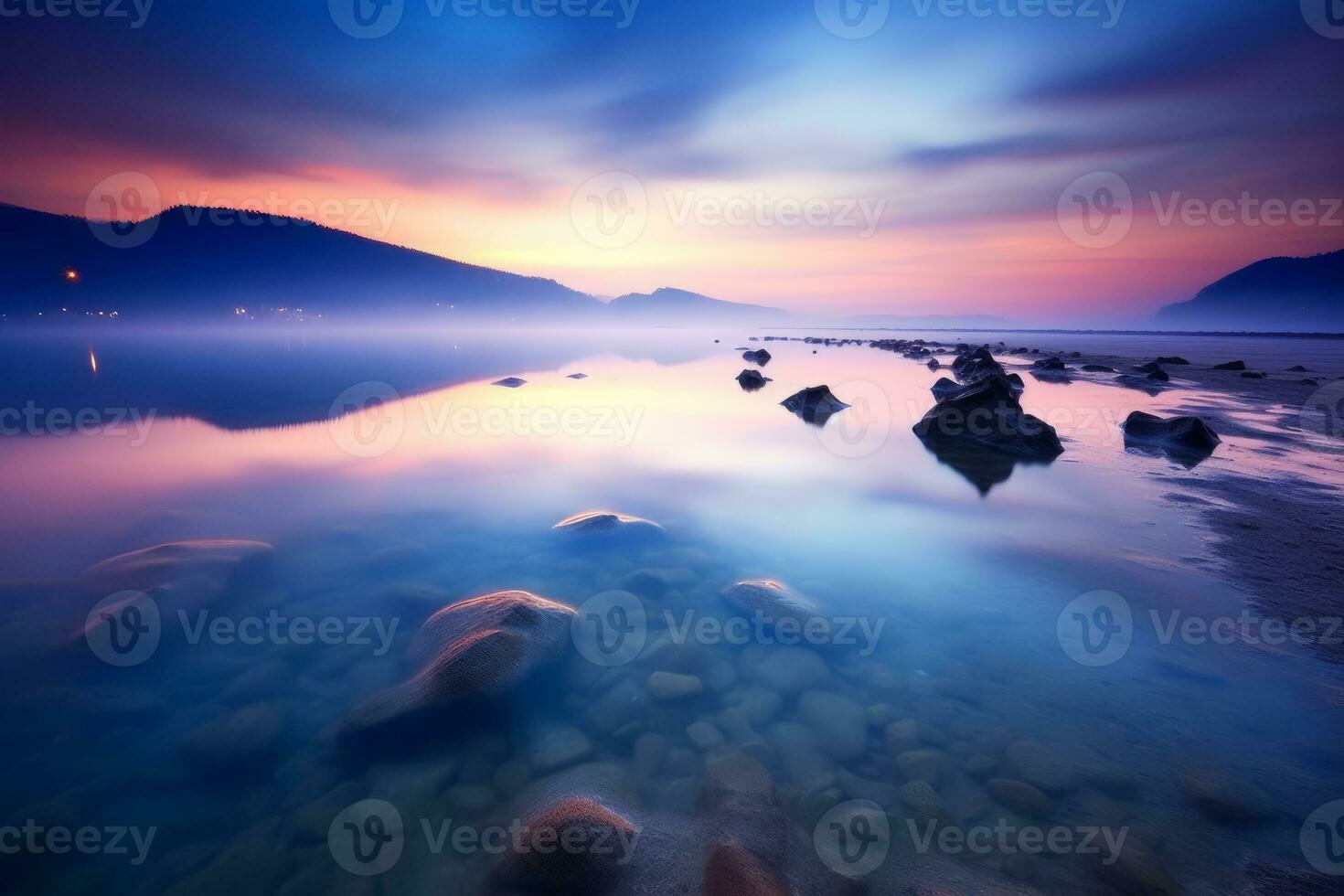 Otherworldly Twilight Beach Landscape generative AI photo