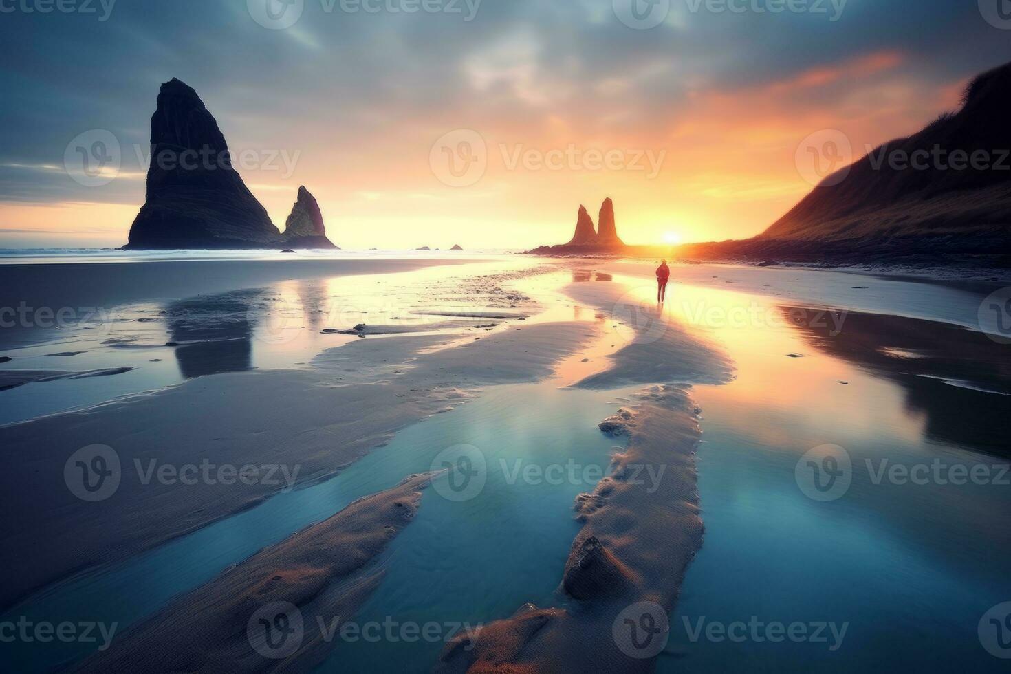Otherworldly Twilight Beach Landscape generative AI photo